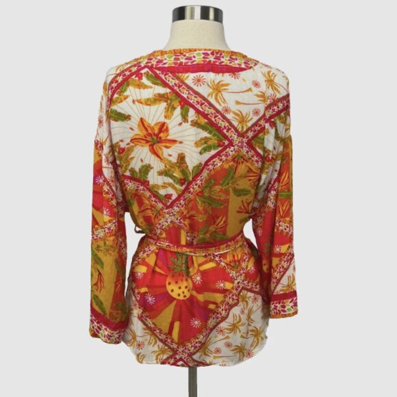 Haute Hippie Size M Kimono Top & Pant Set Colorful Tropical Bohemian Festival - Picture 5 of 16